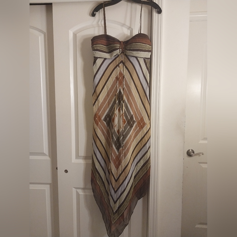 BCBG Paris Strapless Geometric Dress - Brown and Gold